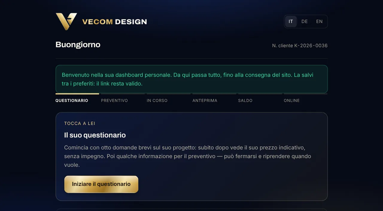 La dashboard personale: il primo passo, raccontare il progetto